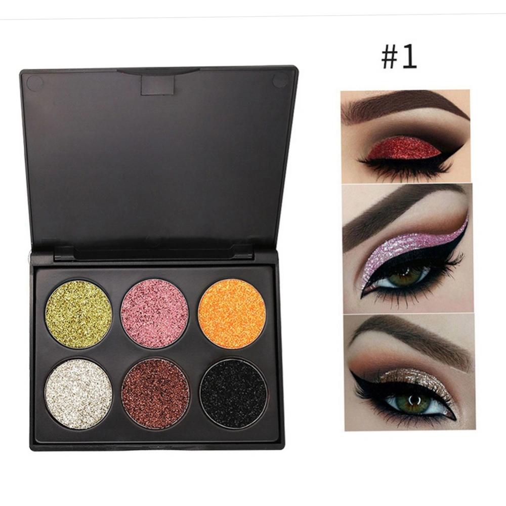 6 Colors Shiny Eyeshadow Palette Long Lasting Pearlescent Makeup Eyeshadow Powder 01#