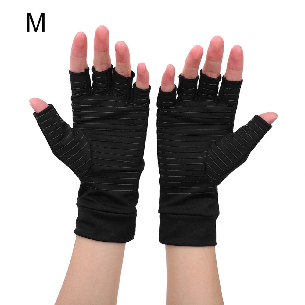 1 Pair Open Finger Arthritis Compression Gloves Copper Infused Content Therapy Gloves M