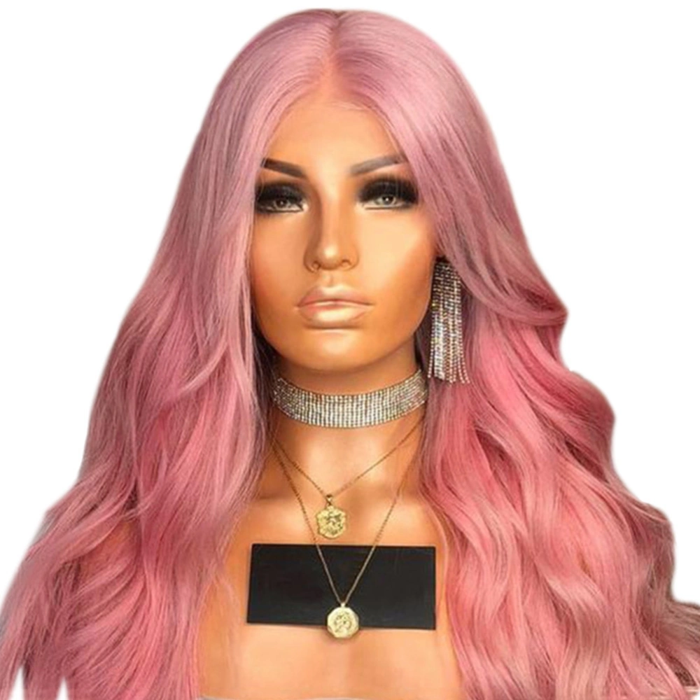 Women's Wig Long Pink Wavy Synthetic Hair Heat Resistant Cosplay Curly Wig