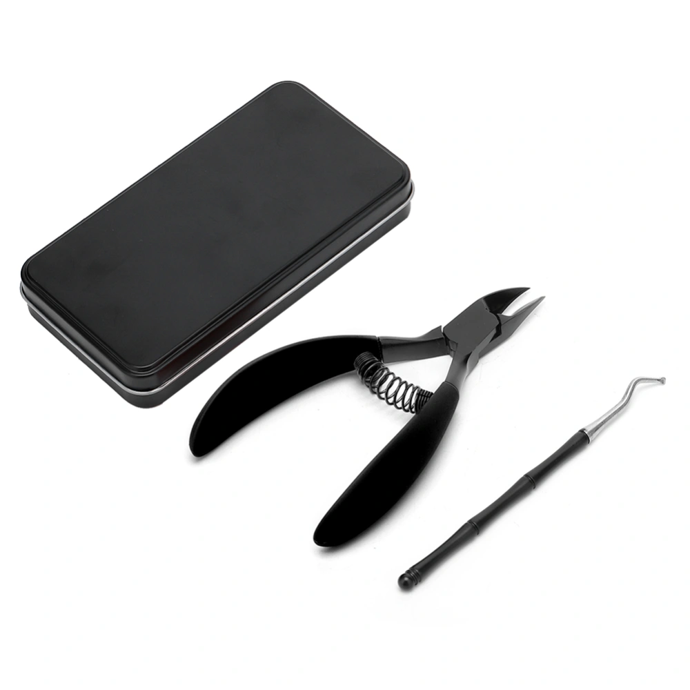 2Pcs/Set Professional Toenail Care Tool Ingrown Toenail Clipper Cuticle Nipper Kit (Black)