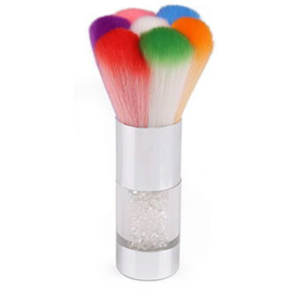 Colorful Petal Pattern Nail Brush Removing Dust Powder Cleaning Manicure Tool (Silver)