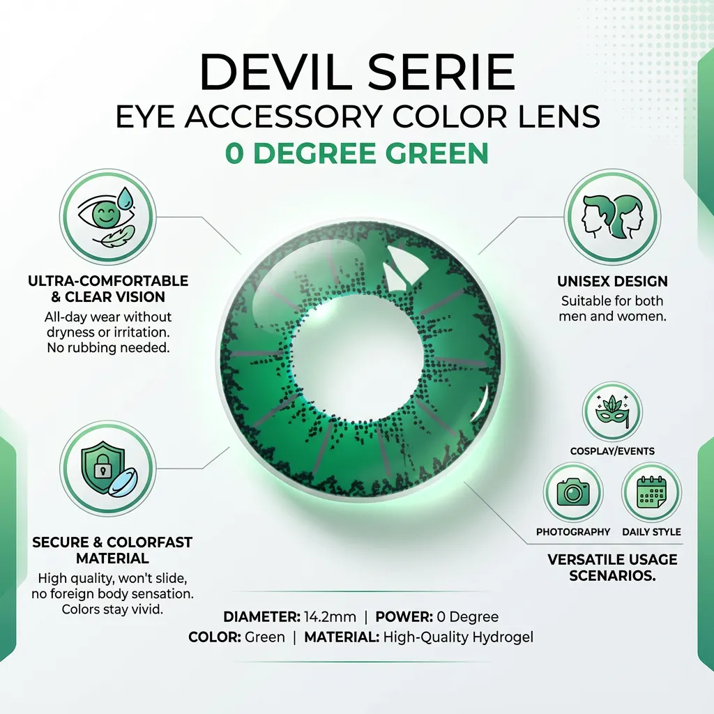 14.2mm Contact Lens Devil Serie Eye Accessory Color Lens 0 Degree Green