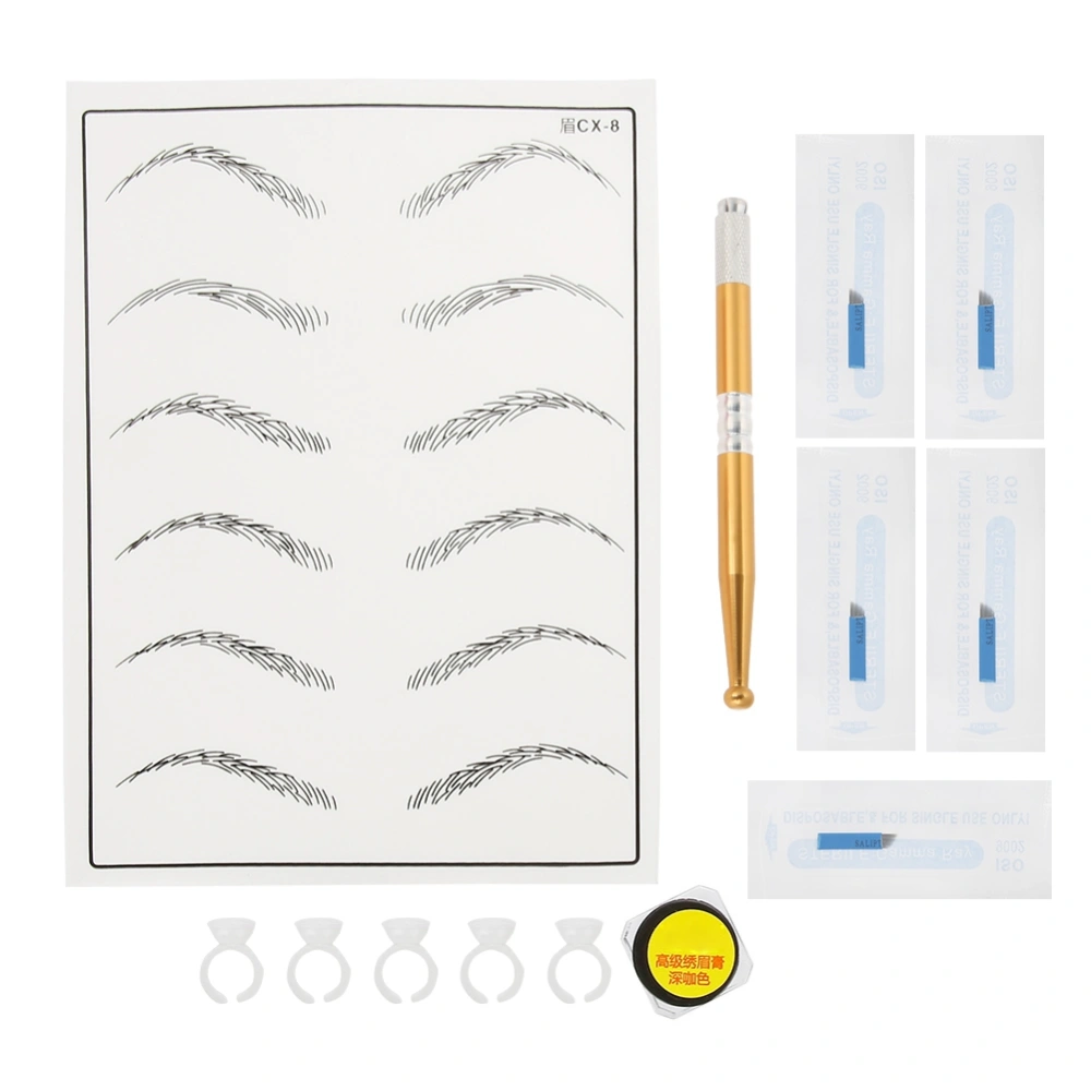 Eyebrow Tattoo Kits Manual Pen Practice Skin Pigment Needle Blades Ring Cup Tattoo Set 4#