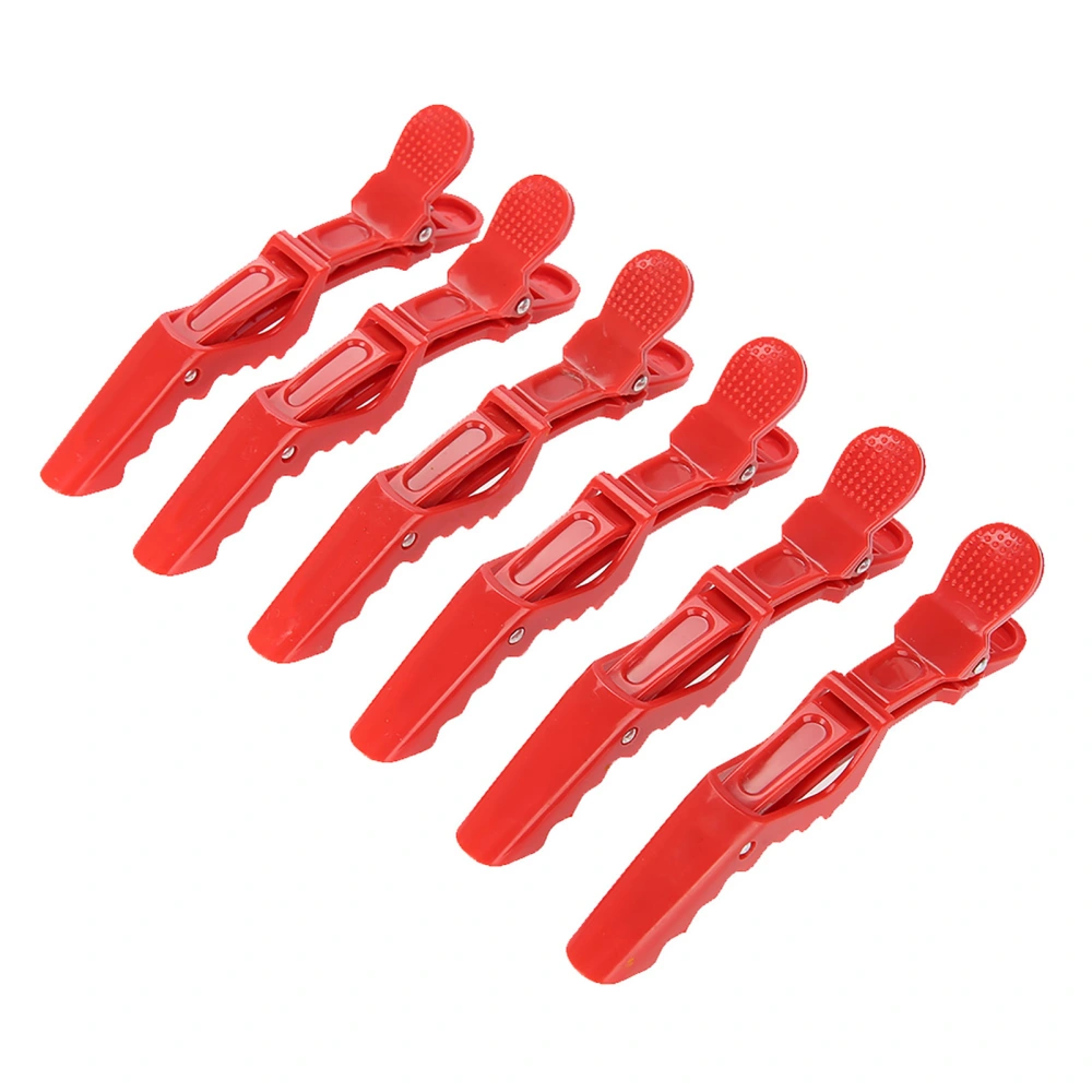 6Pcs Crocodile Hair Clip Anti slip Single Prong Hairdressing Hair Section Claw Clasps Red