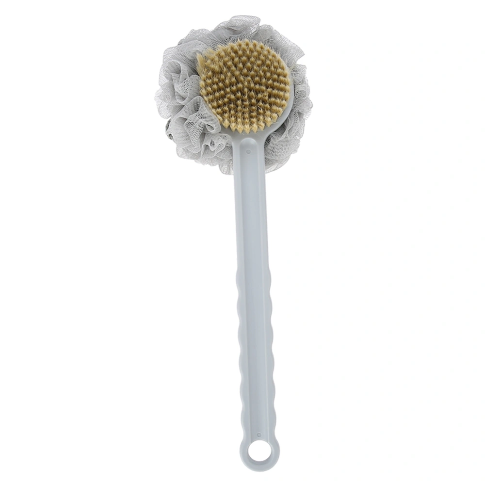 Soft Bath Brush Long Handle Shower Exfoliating Brush Bath Mesh Ball Back Scrubber Gray