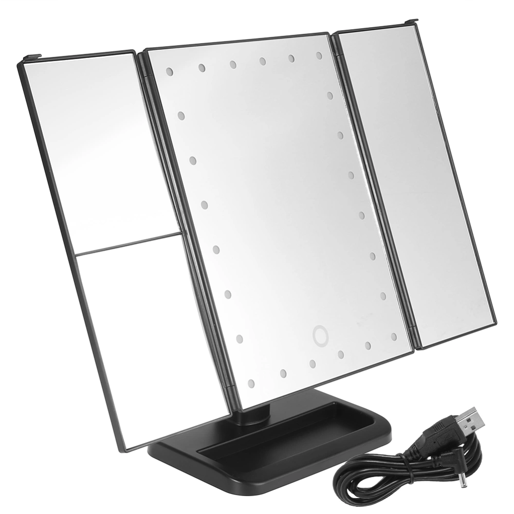 Touch Screen Makeup Mirror 24LED Dimmable Tabletop Lighted Tri-fold Cosmetic Vanity Mirror