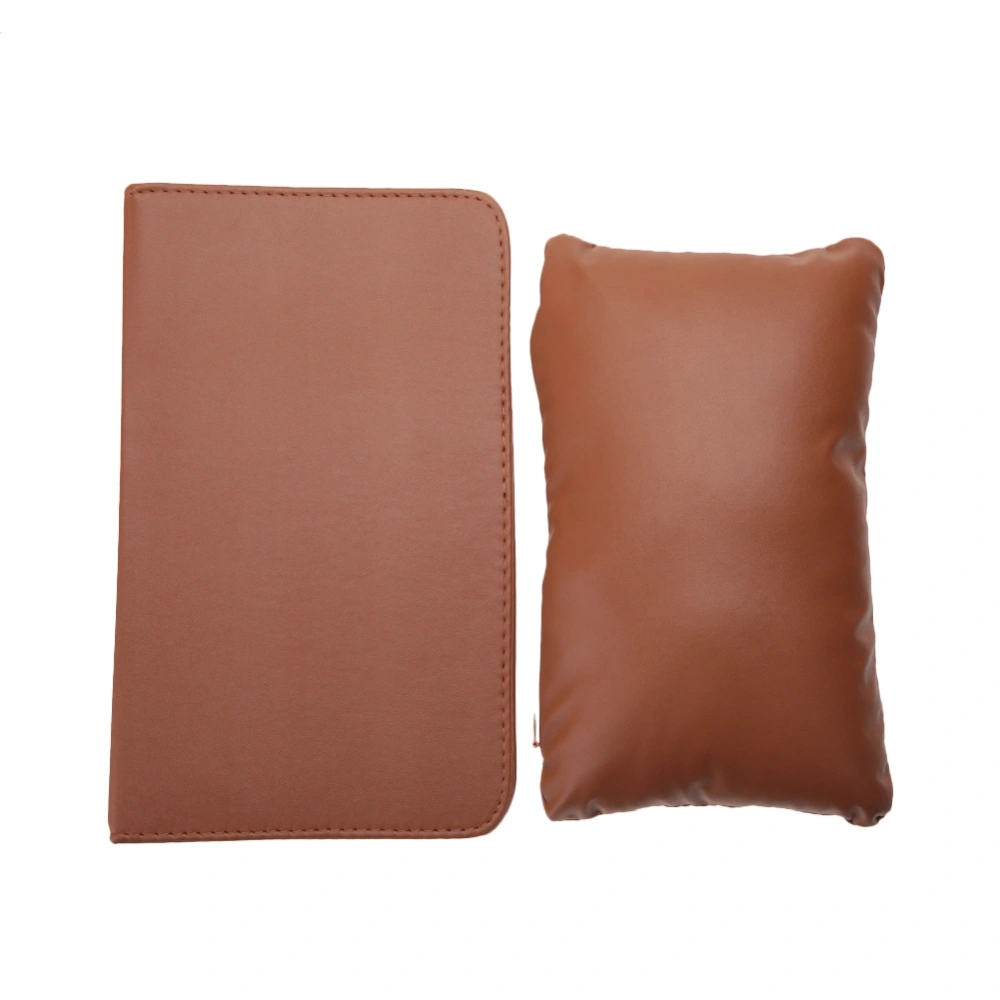 Soft PU Leather Detachable Washable Hand Rest Pillow + Folding Manicure Table Mat Coffee