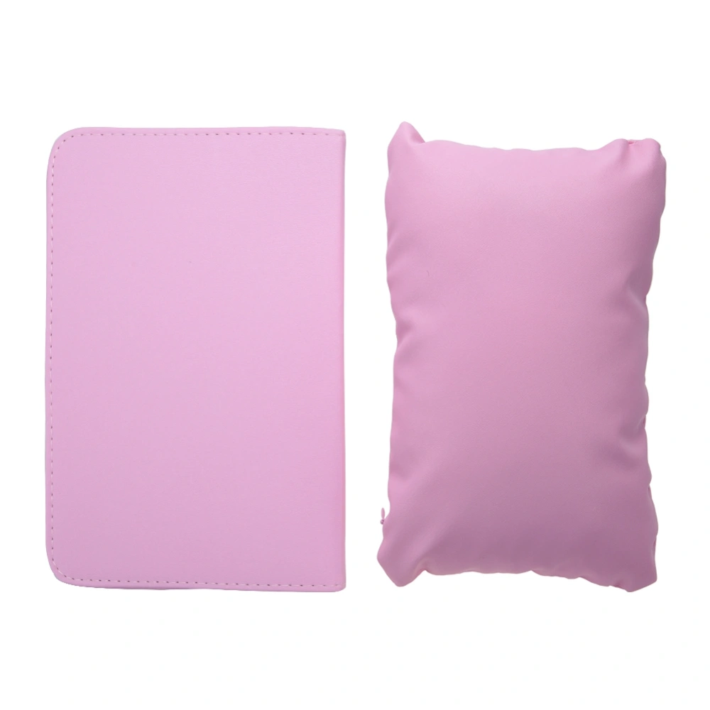 Soft PU Leather Detachable Washable Hand Rest Pillow + Folding Manicure Table Mat Pink