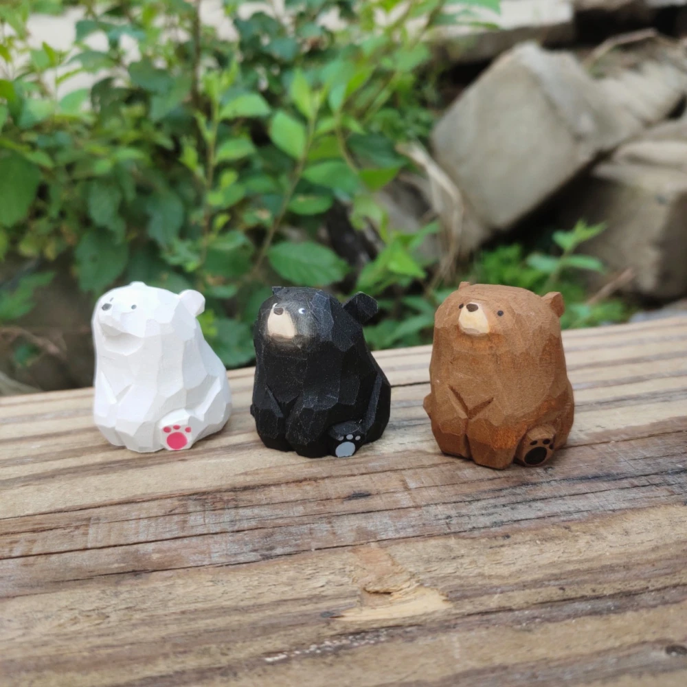 Solid Wood Hand Carved Bear Ornaments