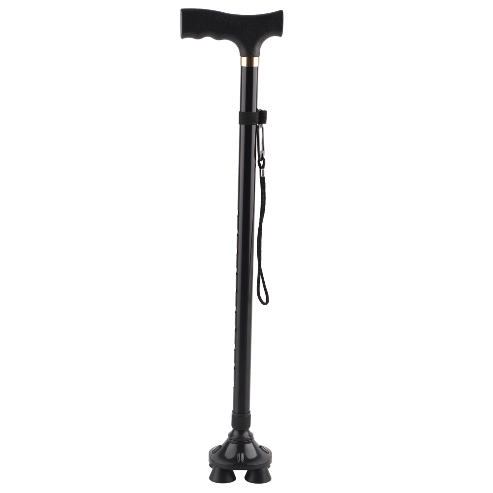 Height Adjustable Aluminum Alloy Cane with T Handle 4-pronged Pivot Base for All Terrain Grip