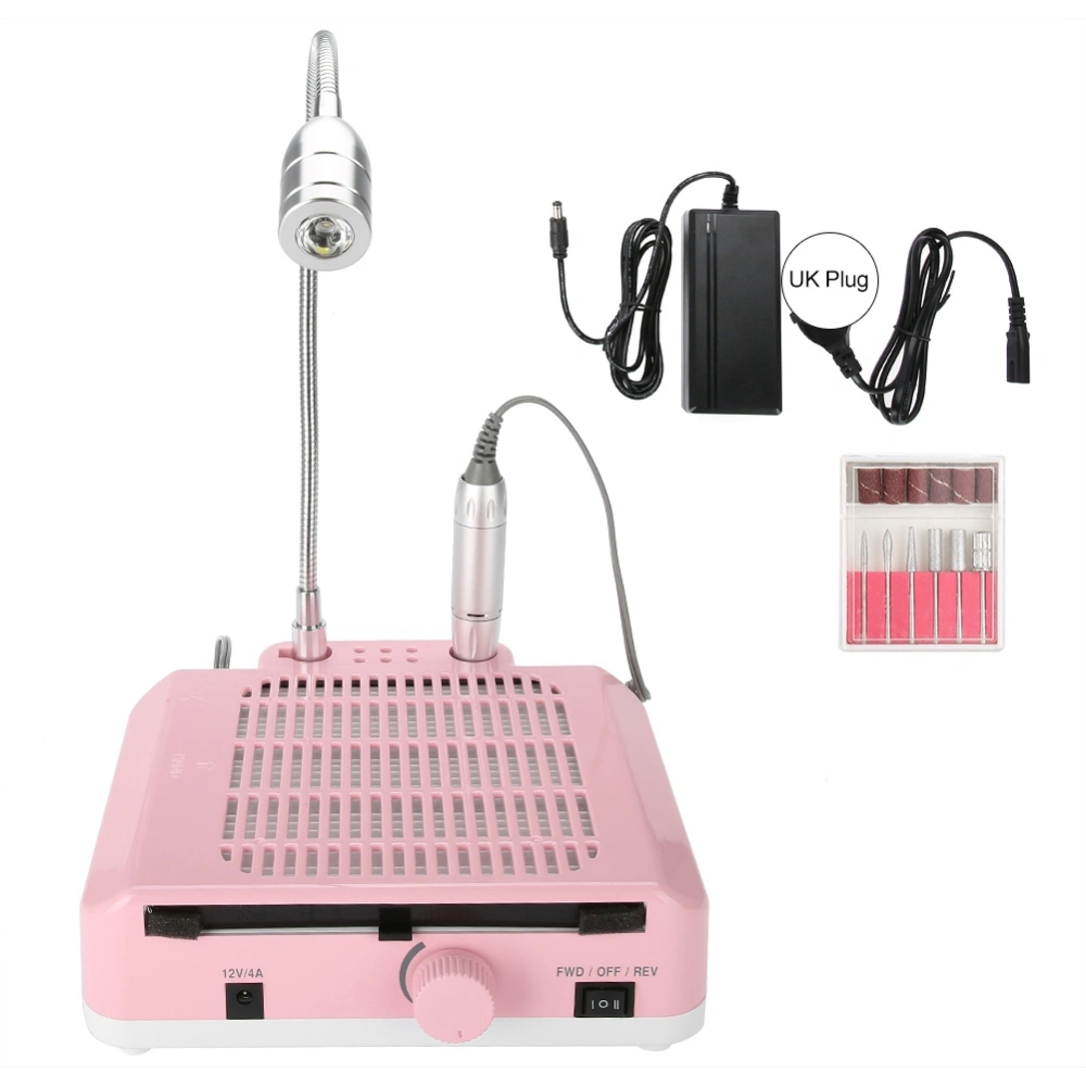 3 IN 1 Nail Art Equipment 30000RPM Drill Pen Dust Collector LED Light Manicure Tool Kit Pink UK