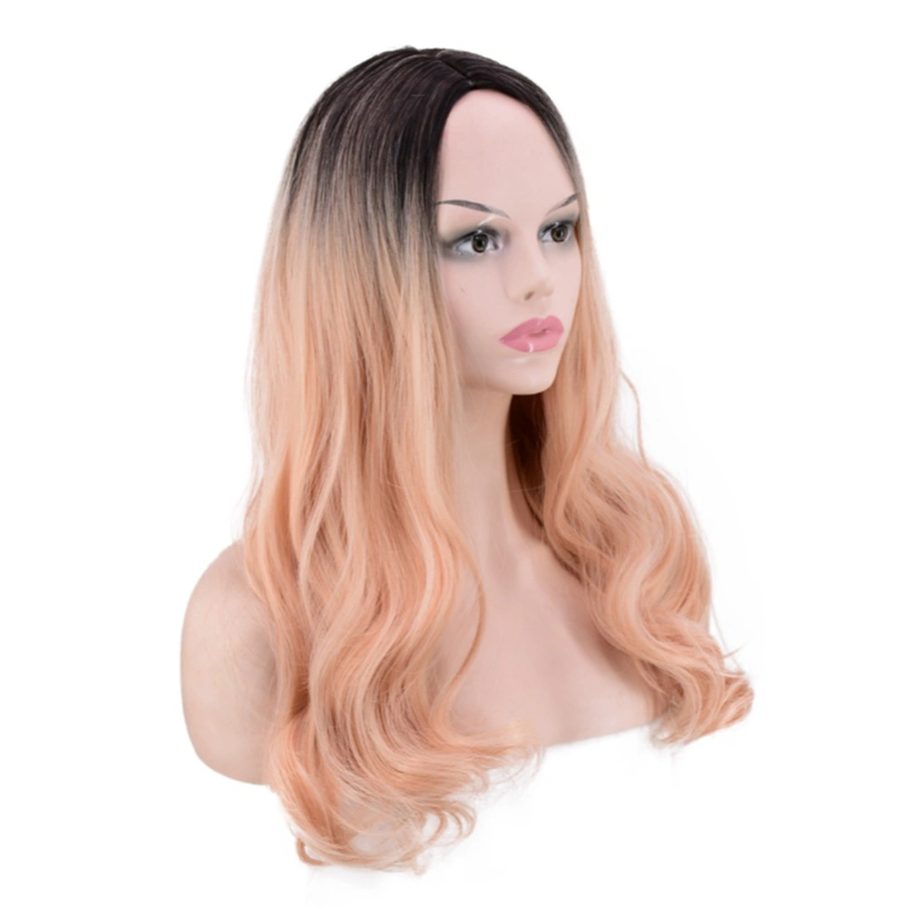 Women's Wig Gradient Pink Long Curly Synthetic Hair Heat Resistant Cosplay Wig