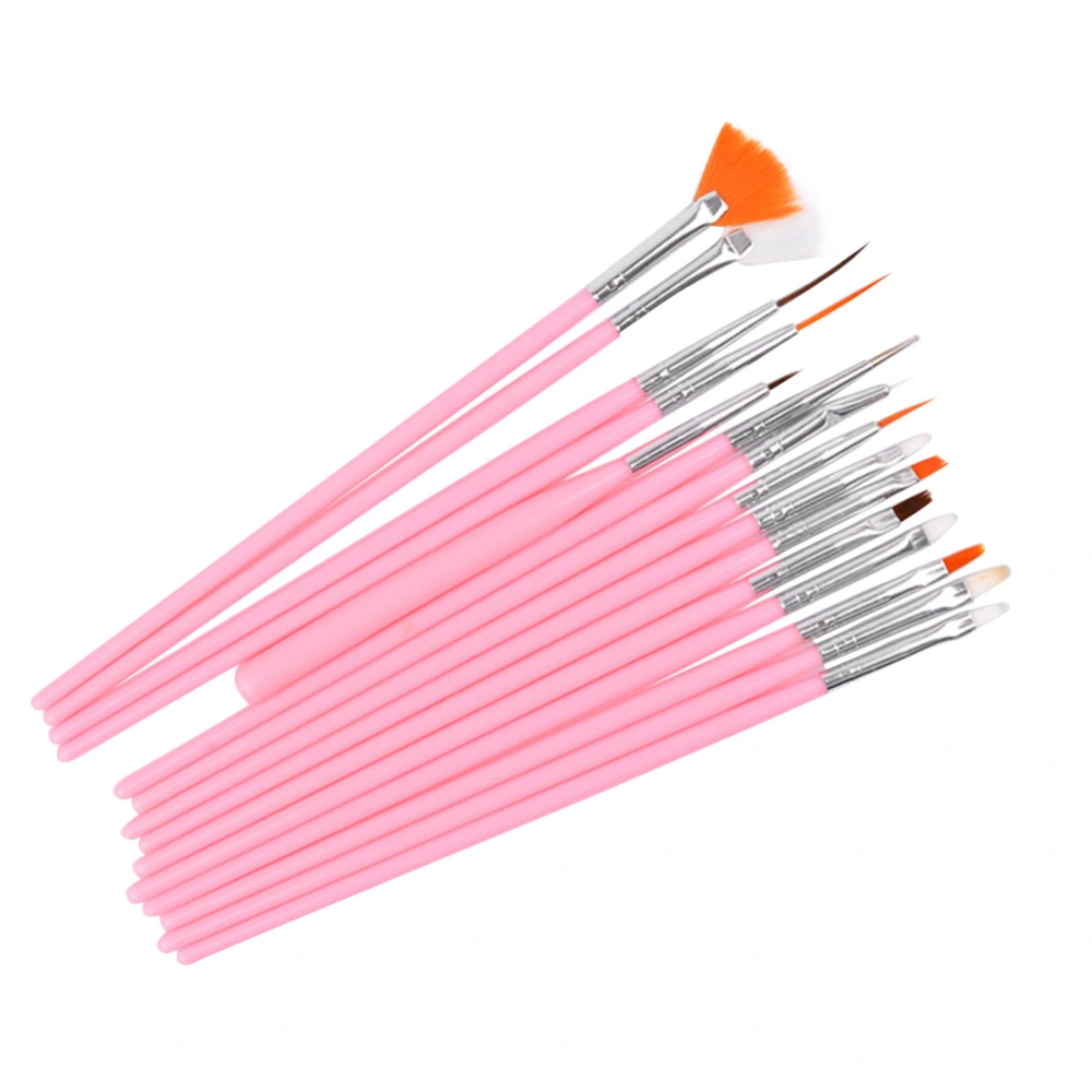 15Pcs/Set Nail Art Liner Brush Acrylic UV Gel Drawing Painting Pen Manicure Tool (Pink)