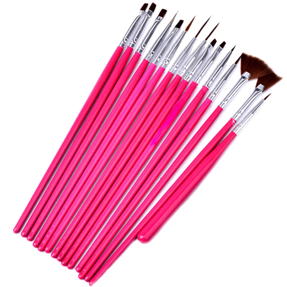 15Pcs/Set Nail Art Liner Brush Acrylic UV Gel Drawing Painting Pen Manicure Tool (Red)