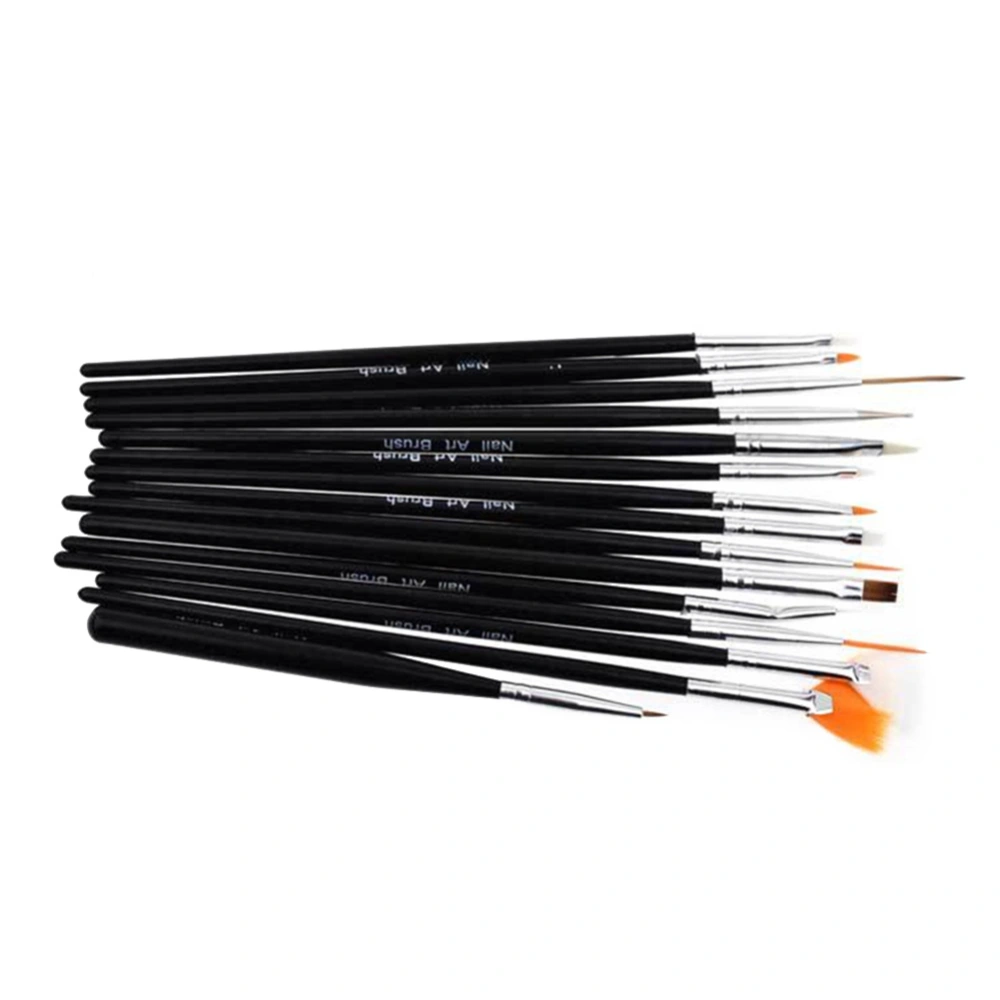 15Pcs/Set Nail Art Liner Brush Acrylic UV Gel Drawing Painting Pen Manicure Tool (Black)