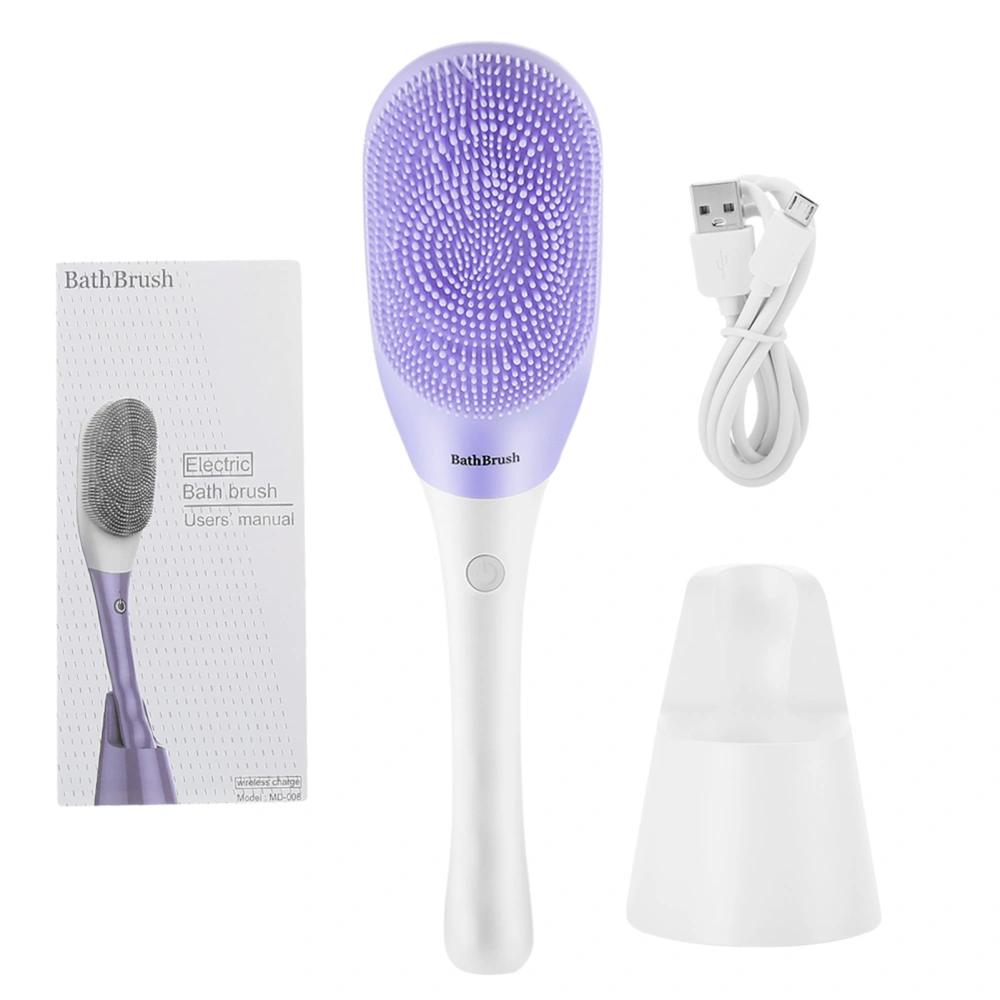 Electric Silicone Bath Instrument Body Brush with Handle for Massager and Spa Bath Purple