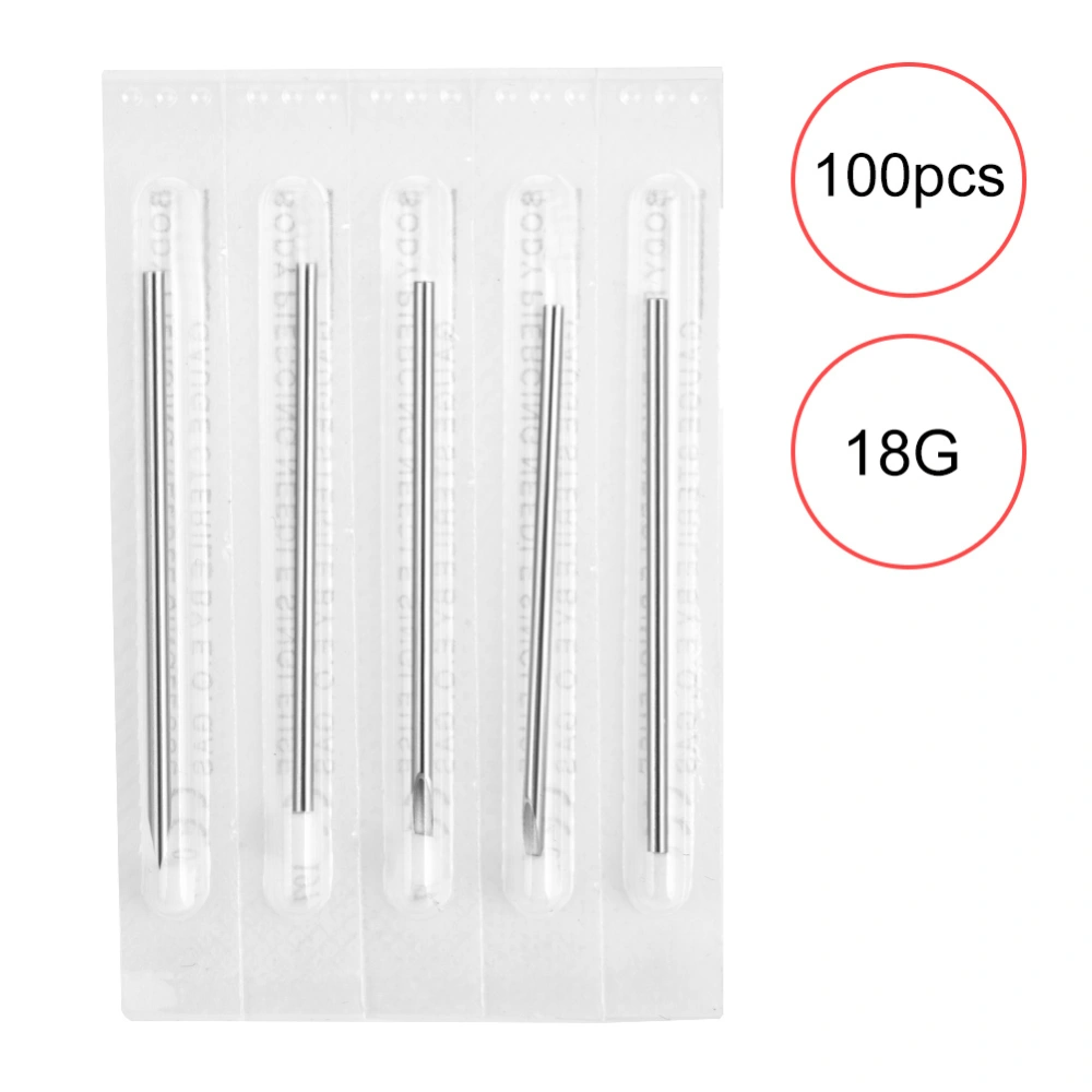 100PCS Piercing Needles Sterile Disposable Tattoo Piercing Needles for Nose Ear Lip (18G)