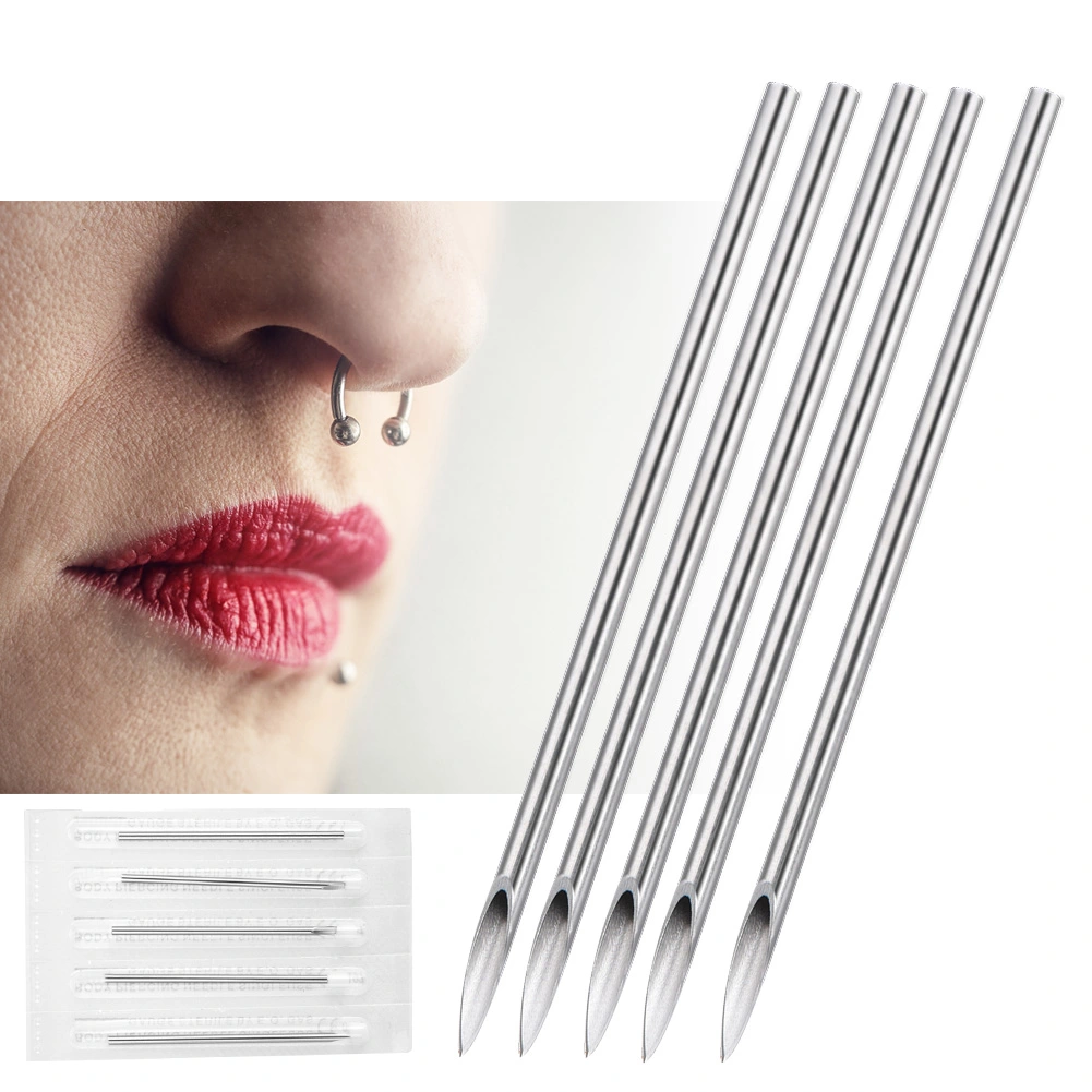 100PCS Piercing Needles Sterile Disposable Tattoo Piercing Needles for Nose Ear Lip (18G)