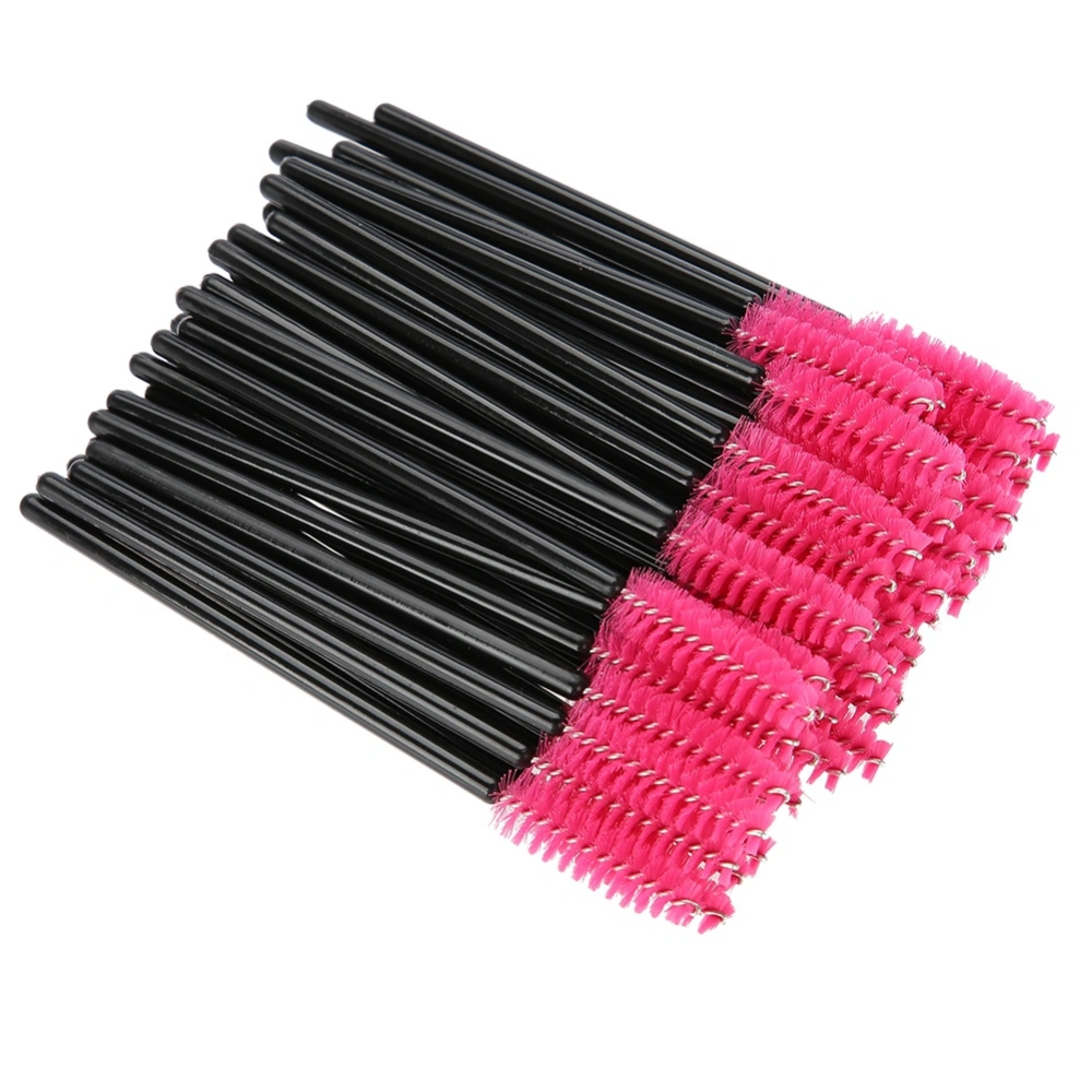 50Pcs Disposable Eyelash Brush Makeup Mascara Wands Curel Extension Applicator Tools Rose Red