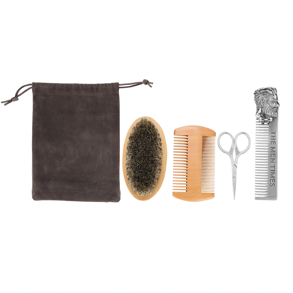 Beard Brush Set Double sided Styling Comb Scissor Repair Modeling Cleaning Care Kit