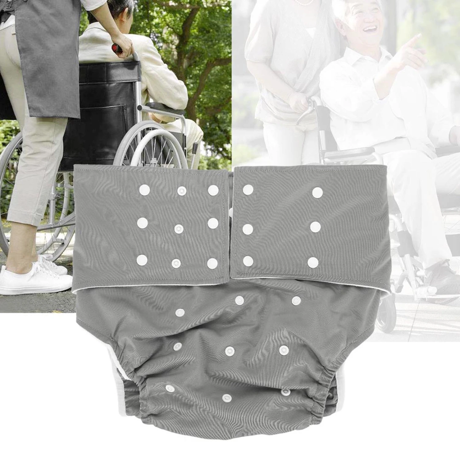 Washable Adult Pocket Nappy Cover Adjustable Reusable Diaper Cloth Grey