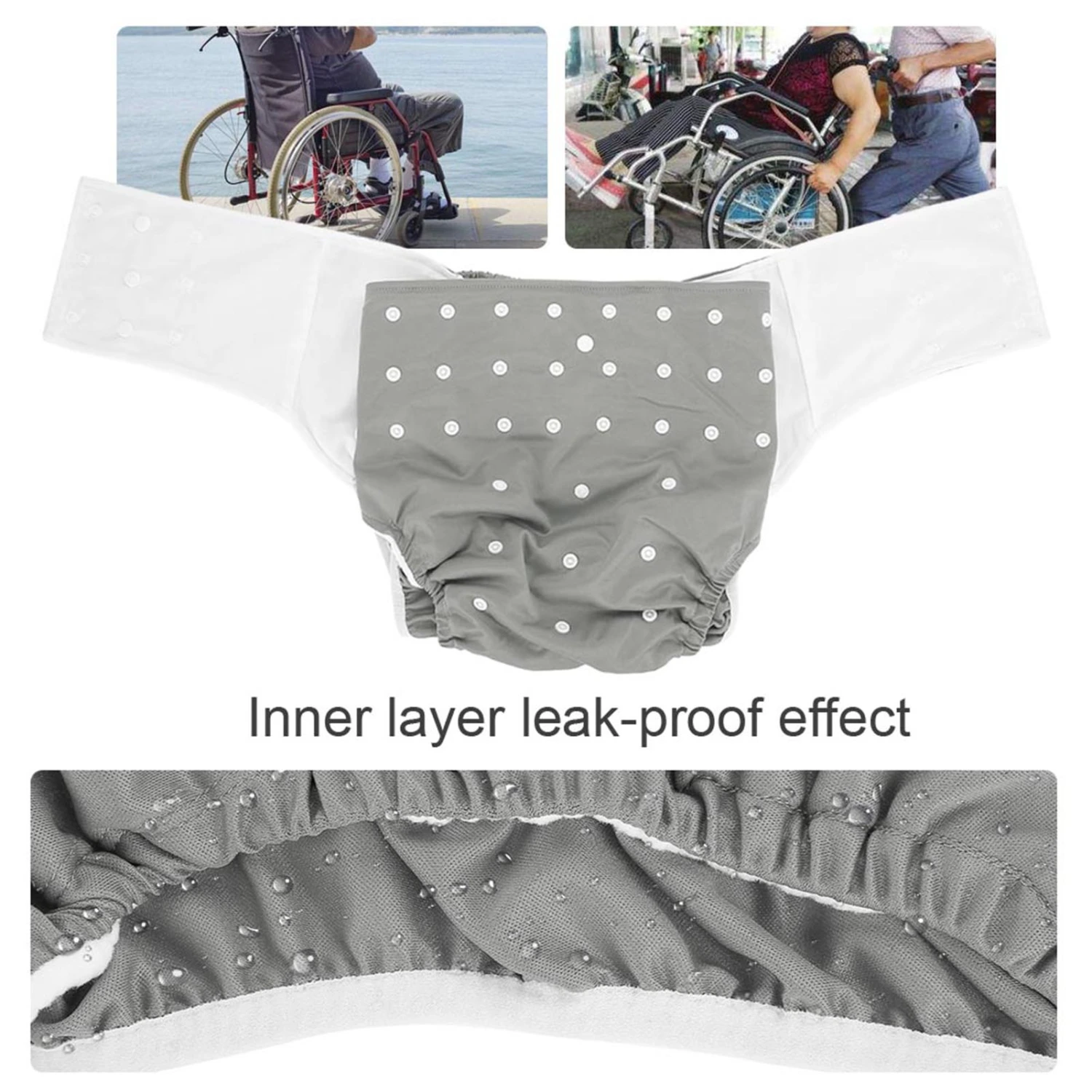 Washable Adult Pocket Nappy Cover Adjustable Reusable Diaper Cloth Grey