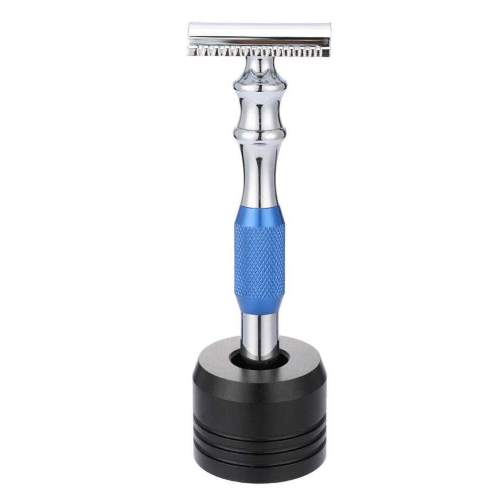 Man Shaving Razor Classic Double Edge Razor and Base Safety Shave (Blue Razor Base)