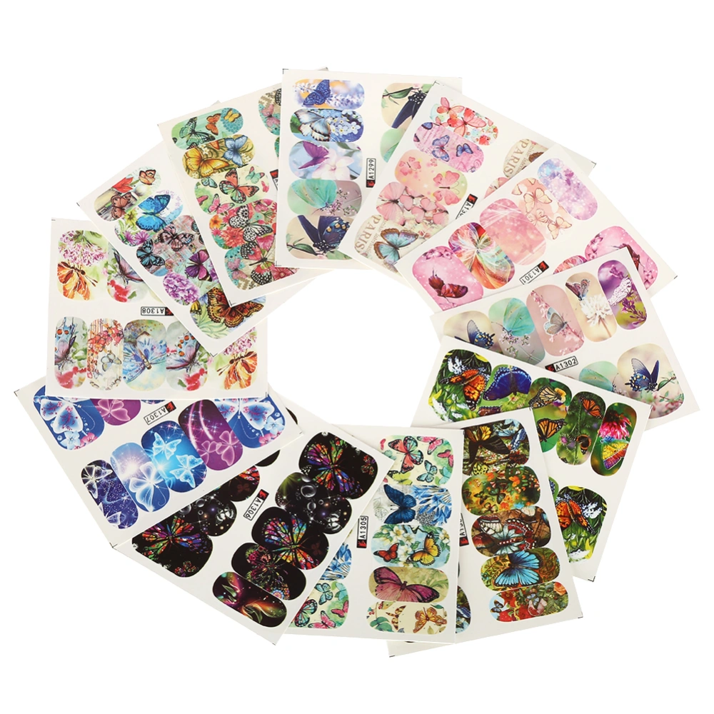 12Sheets/Set Nail Decal Sticker Butterfly Pattern Manicure Accessory Decoration