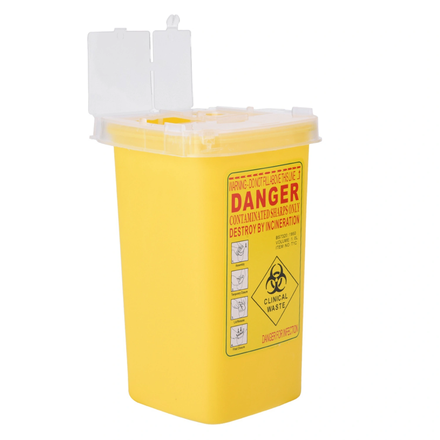 Tattoo Medical Plastic Sharps Container Biohazard Needle Disposal 1L Size Waste Box Yellow