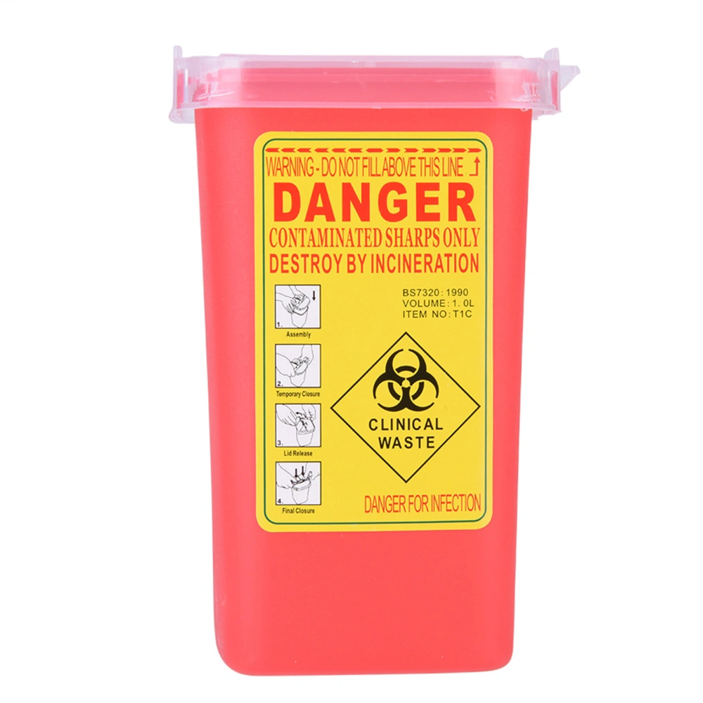 Tattoo Medical Plastic Sharps Container Biohazard Needle Disposal 1L Size Waste Box Red