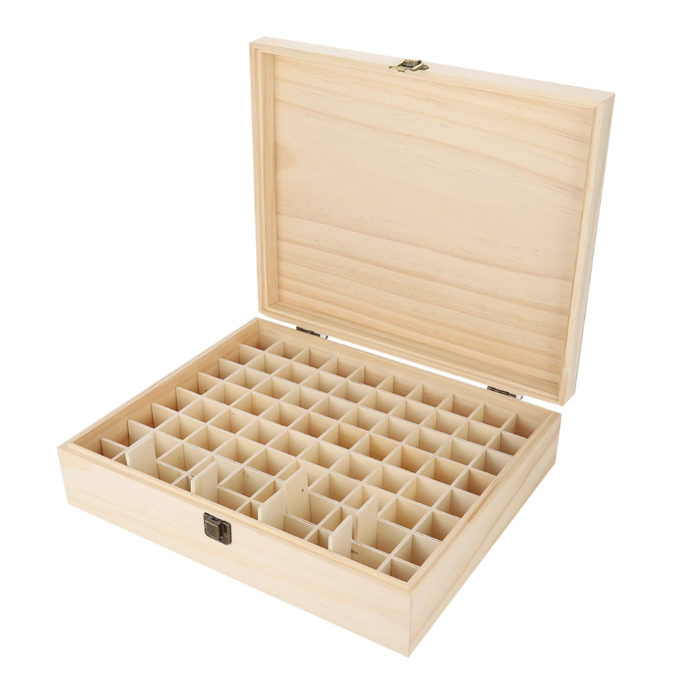 Natrual Single layer Wooden Large Essential Oil Storage Box Case Container 74 Bottles