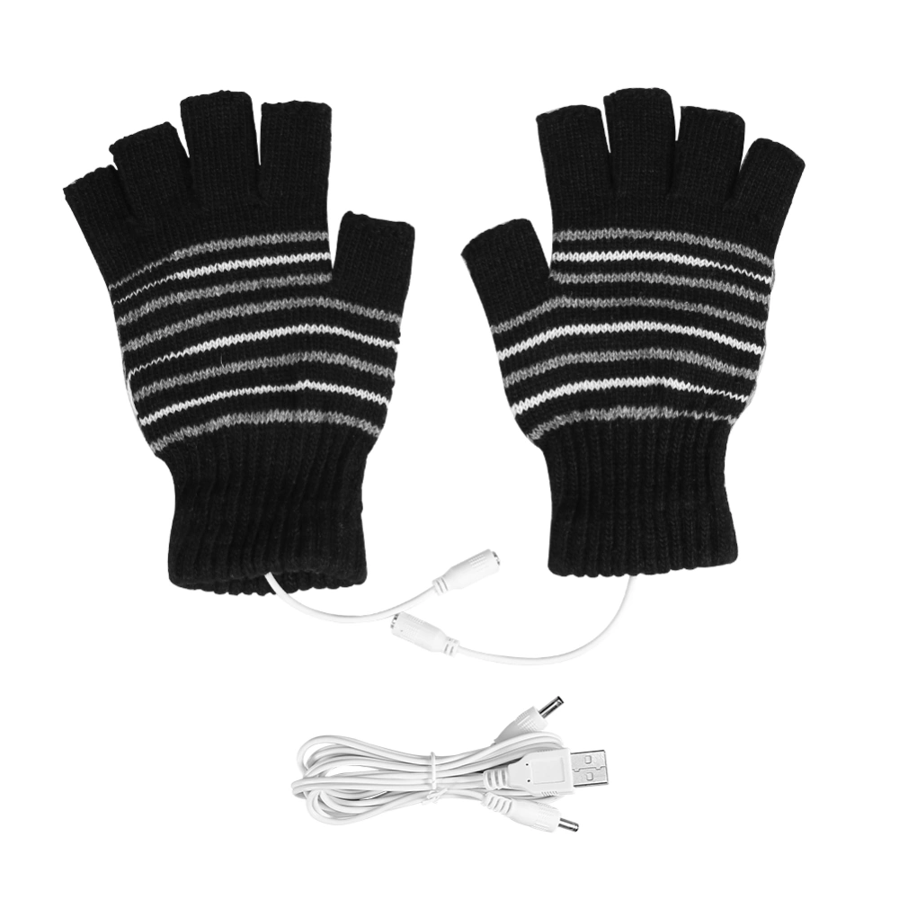 1 Pair 5V USB Winter Warm Heating Gloves Men Women Heated Half Finger Mittens Black