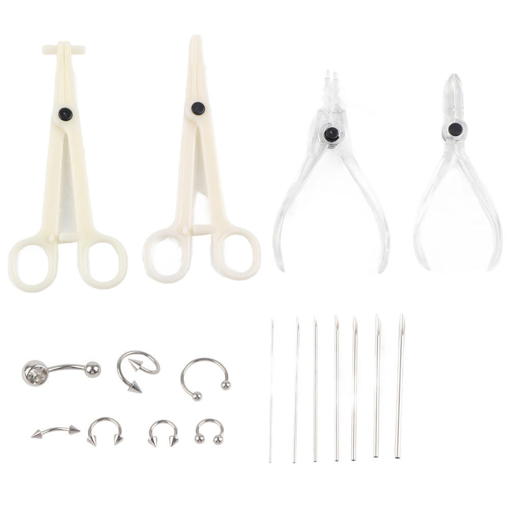 7Pcs Body Piercing Kit Professional Ear Nose Deco Tools Pliers Needles Set With Stud Ring