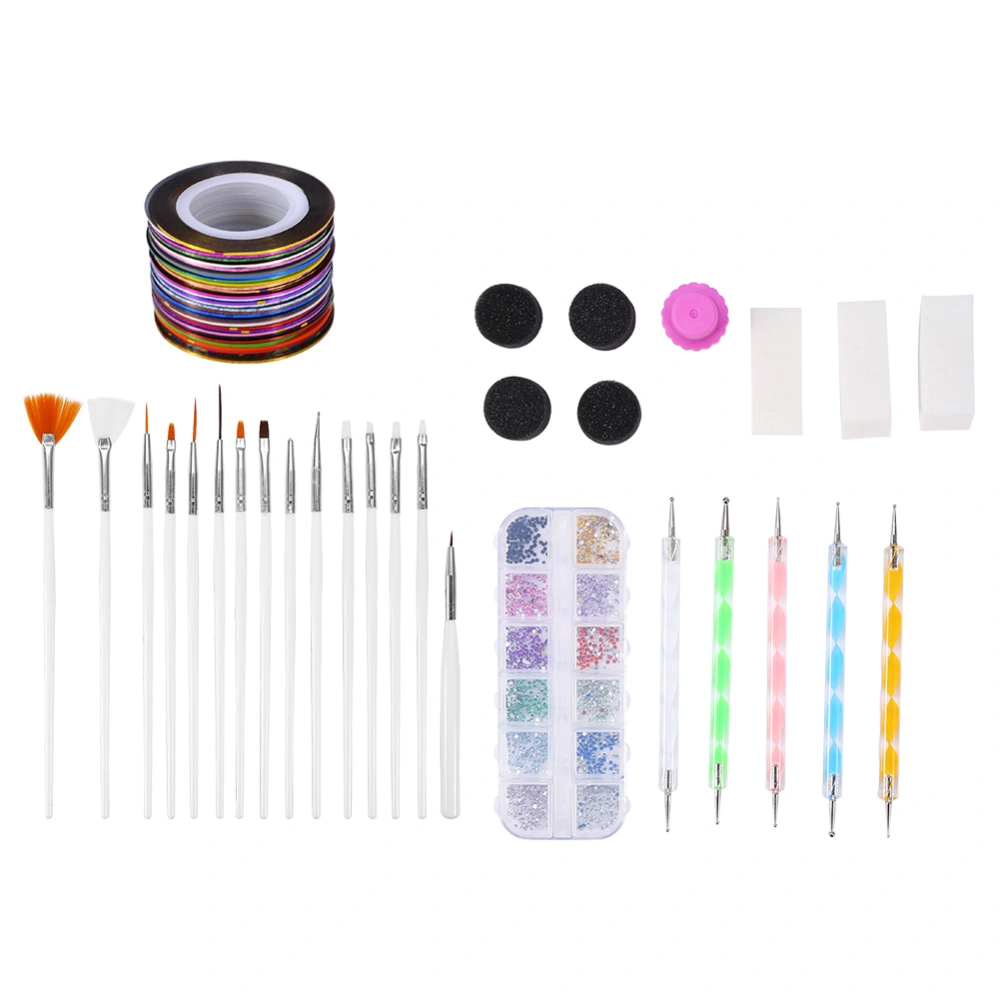 Nail Art Tools Kit Decoration Rhinestone Nail Art Brush Dotting Pen Sponge Nail Stamp Thread