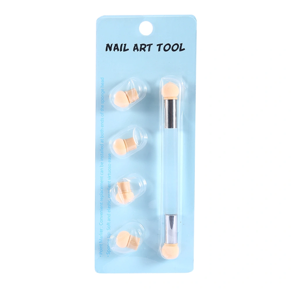 Double end UV Gel Nail Art Painting Gradient Shading Pen Brush 4 Extra Sponge Heads Transparent