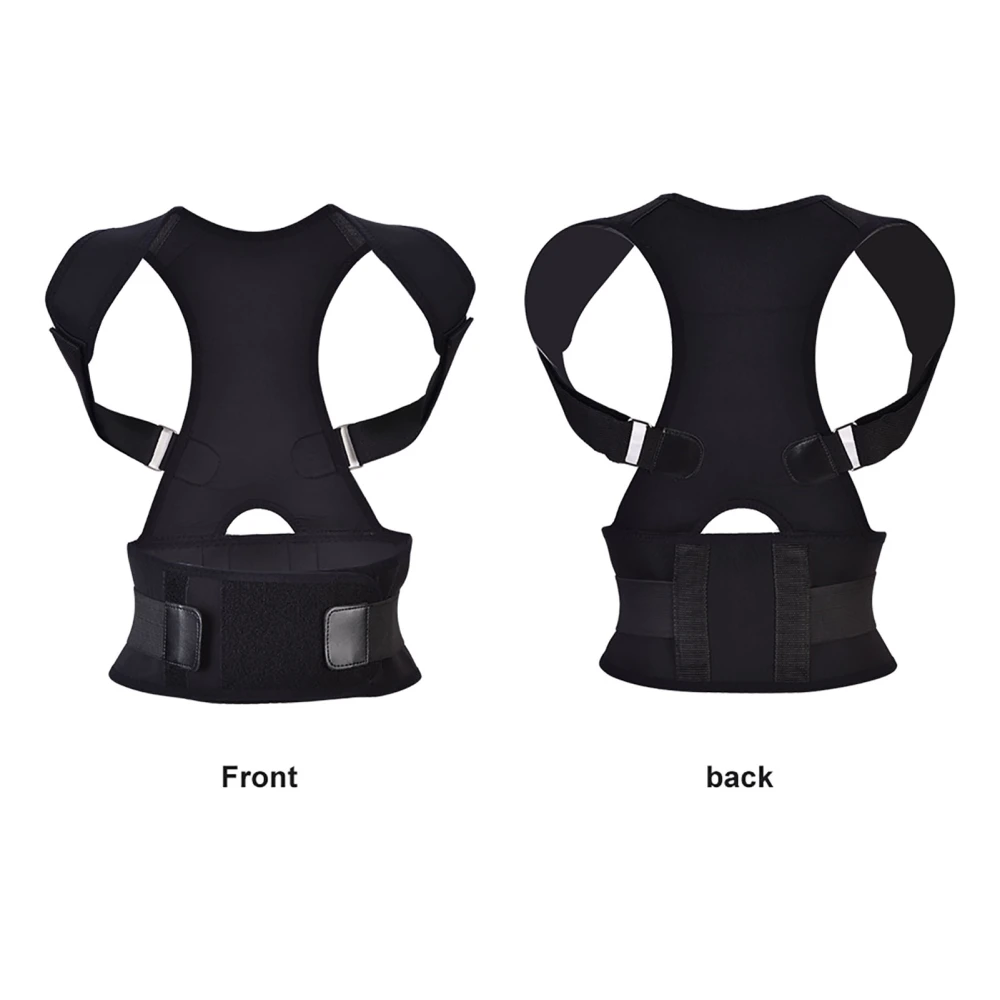 Men Women Adjustable Shoulder Brace Waist Belt Back Support Posture Corrector (Black XL)