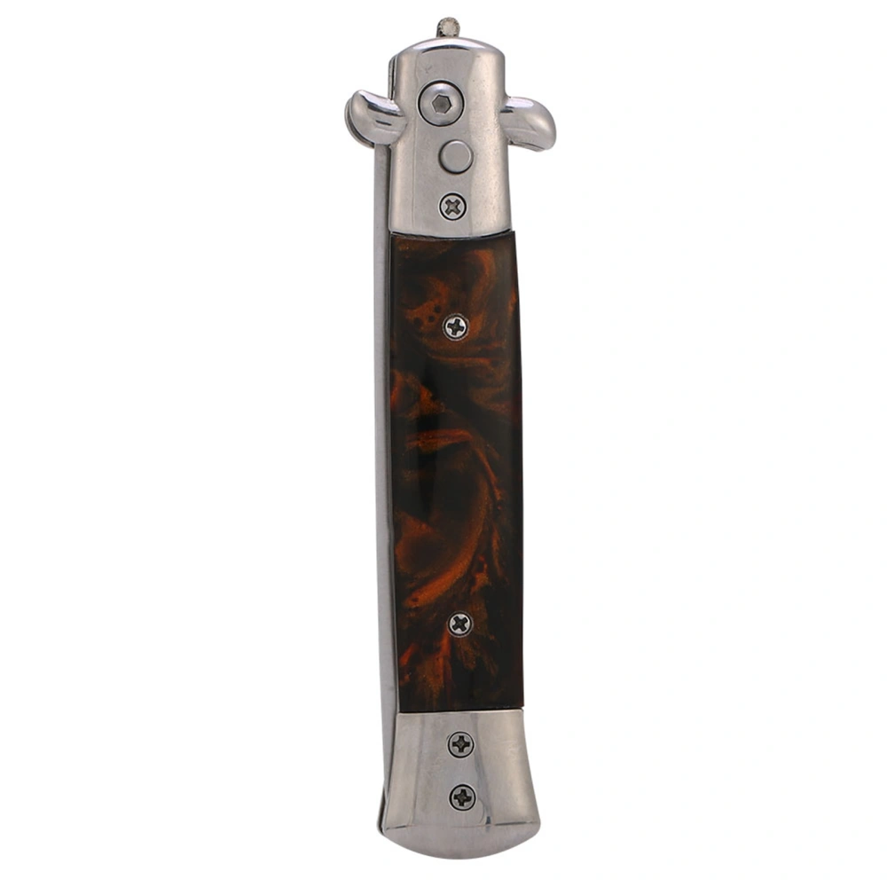 Switchblade Spring Folding Knife Push Button Pocket Comb Oil Hair Styling Brown