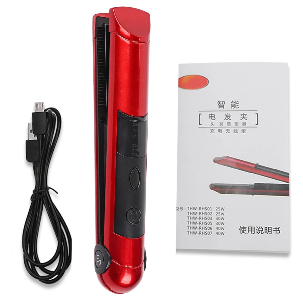 Mini Rechargeable Cordless Hair Curler & Straightener Hair Ironing Device Styling Tool (Red)