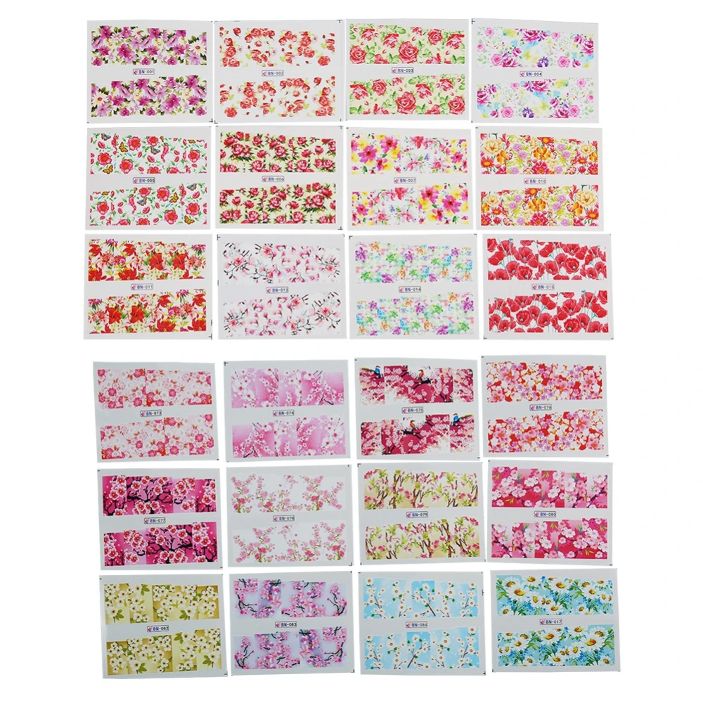 24Sheets Set Nail Decal Sticker Self Adhesive Flower Manicure Accessory Decoration