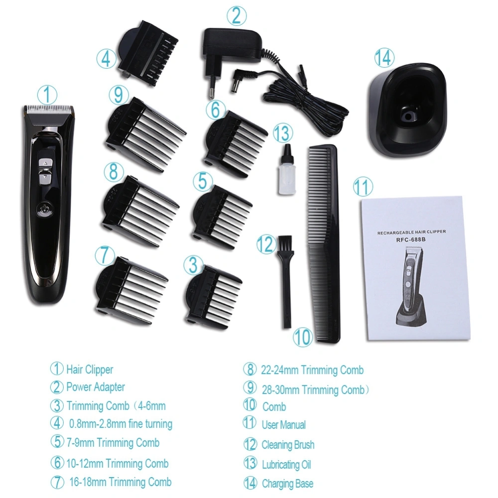 Surker Adult Kid Ceramic Hair Clipper Professional Degital Dispay Mute Electric Cutting Trimmer