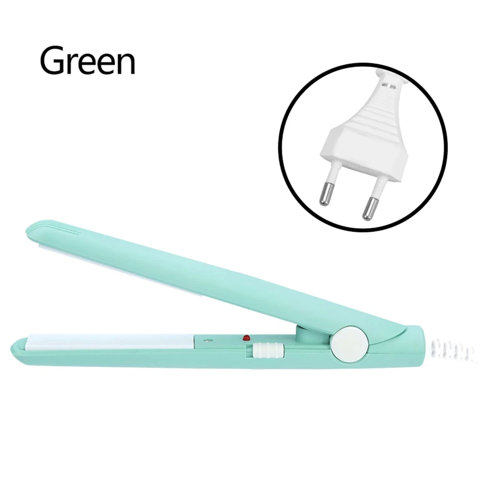 2 in 1 Mini Hair Straightener Ceramic Tourmaline Plate Heating Flat Curler Matcha Green EU Plug