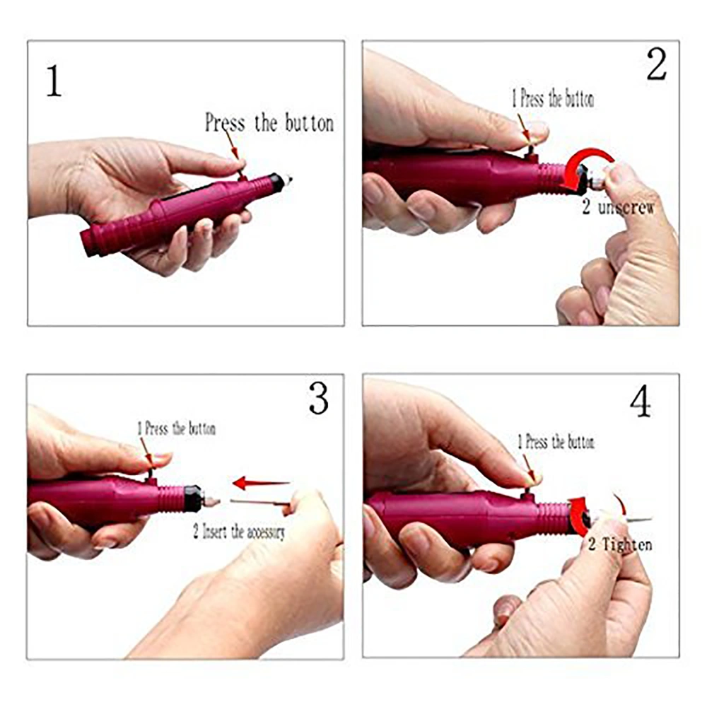 12 Types Manicure Machine Electric Sanding Drill Nail Polishing Tools With Grinding Head 100-240V Rose Red US Plug