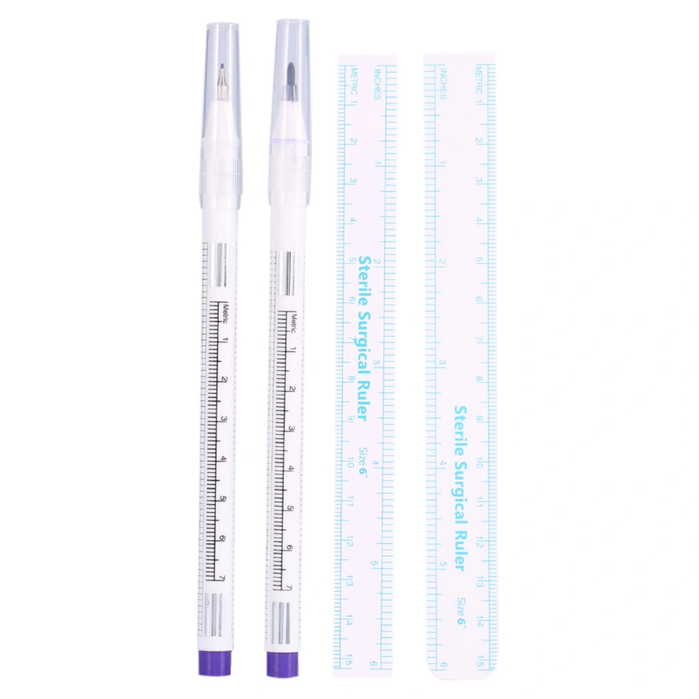 2Pcs/Set Surgical Tattoo Piercing Disposable Positioning Skin Marker With Rulers Hard To Wipe