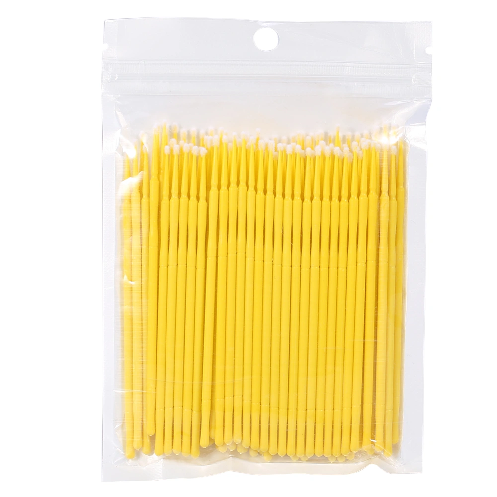 100PCS/Bag Lady Micro Disposable Extension Mascara Brush Eyelash Glue Cleaning Stick(Yellow)