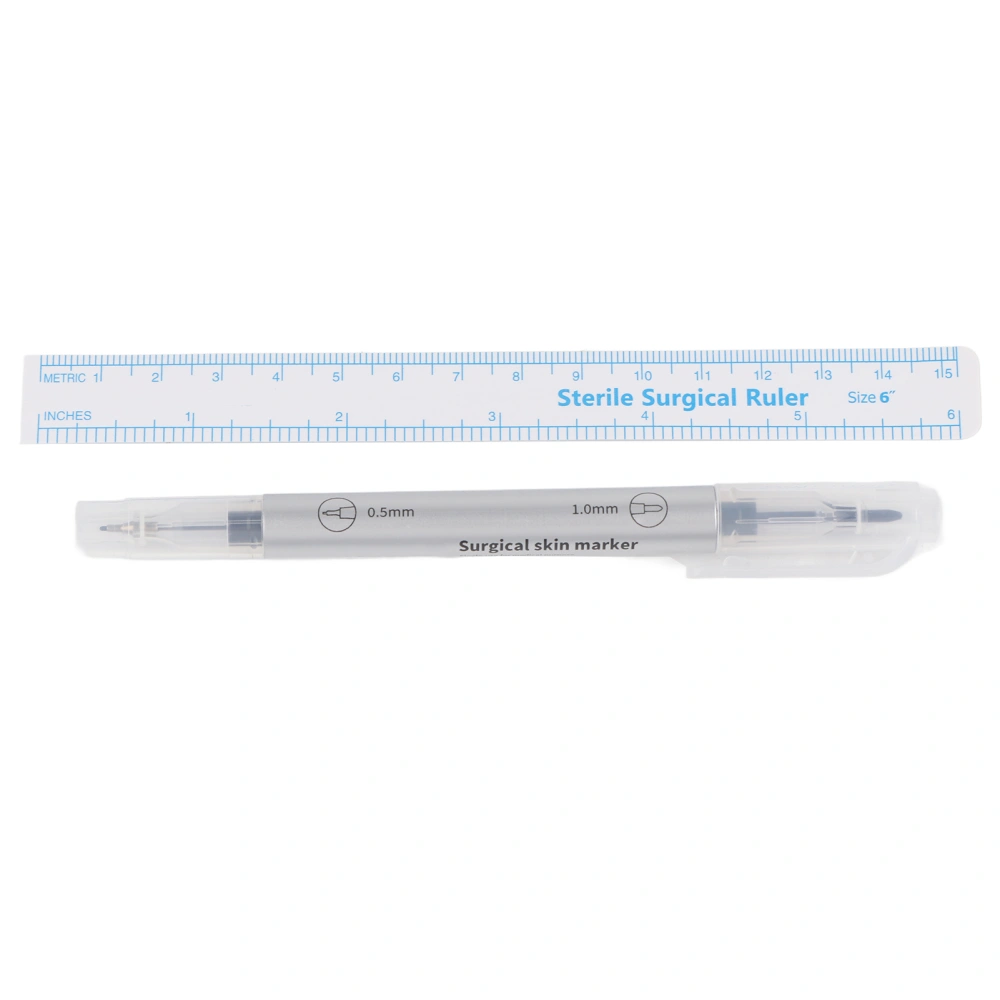 Surgical Tattoo Piercing Skin Marker Disposable Pen With Ruler Double Ended Silver Handle