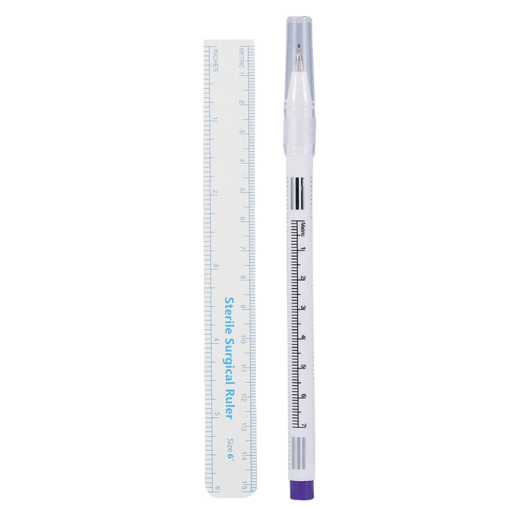 Surgical Piercing Skin Marker Positioning Pen With Ruler Tattoo Accessories White Handle 0.5mm