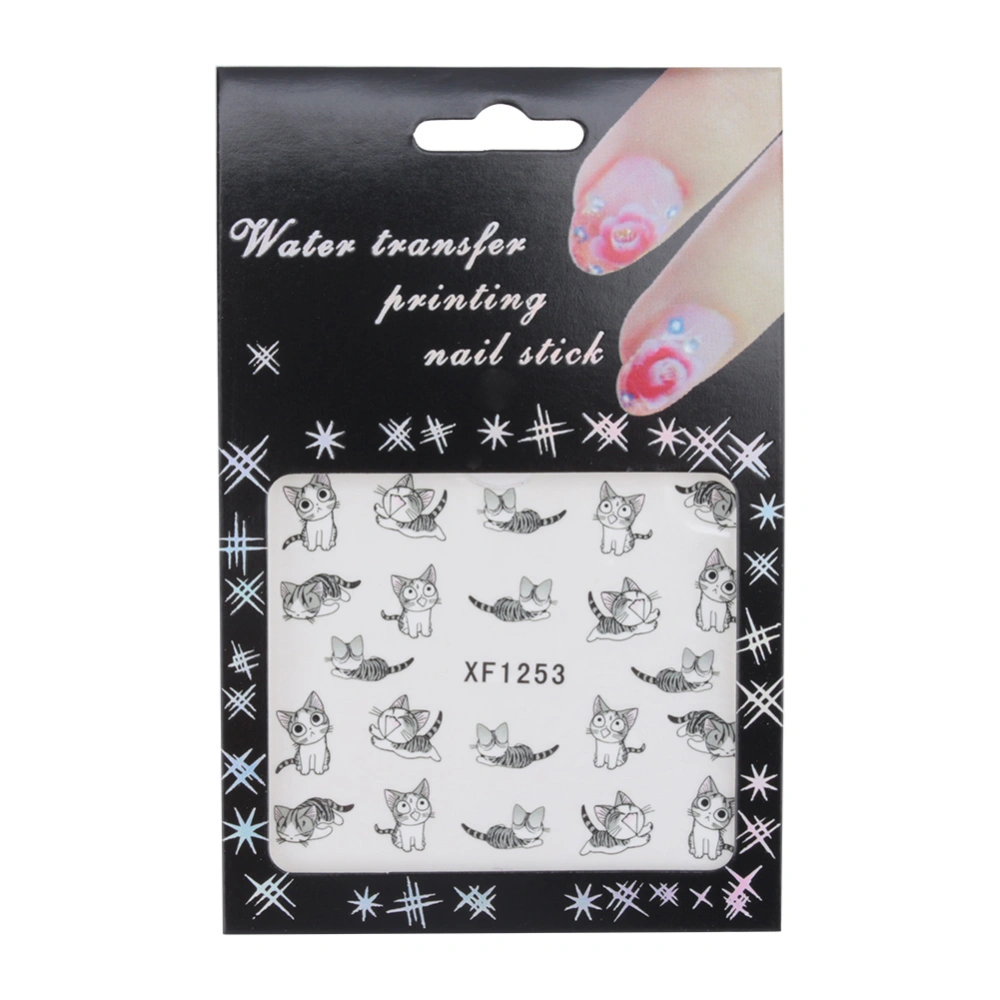 Lovely Sweet Water Transfer 3D Grey Cute Cat Pets Pattern Nail Sticker Full Wraps Manicure