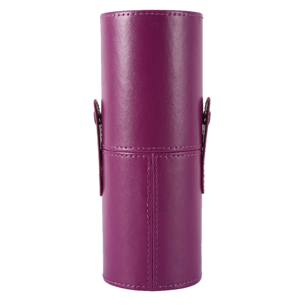 Empty Portable Travel Makeup Brushes Round Pen Holder PU Leather Cosmetic Case (Purple)