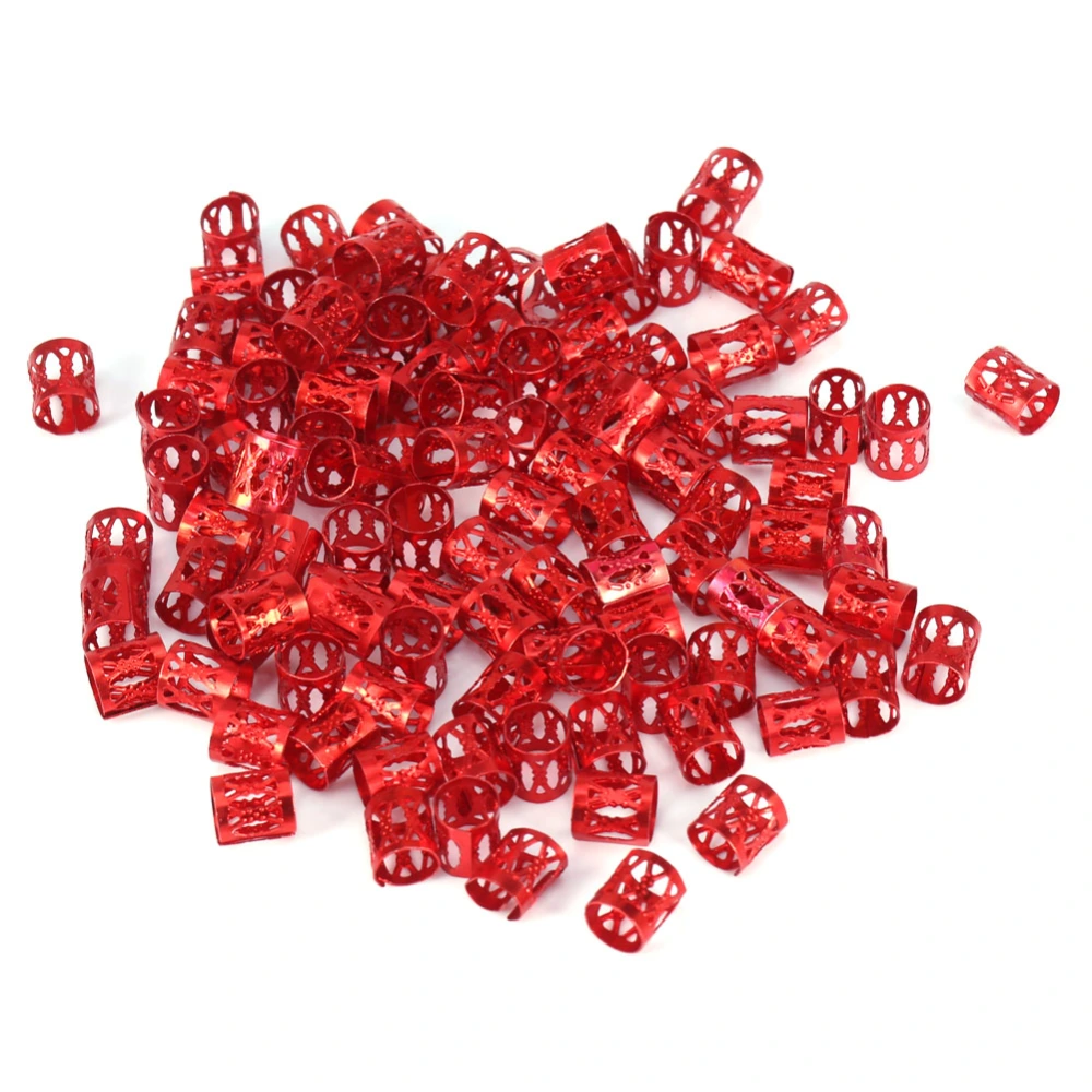 100PCS/Bag New Colorful Hair Braiding Beads Rings Cuff Decoration Tools Accessories(Red)