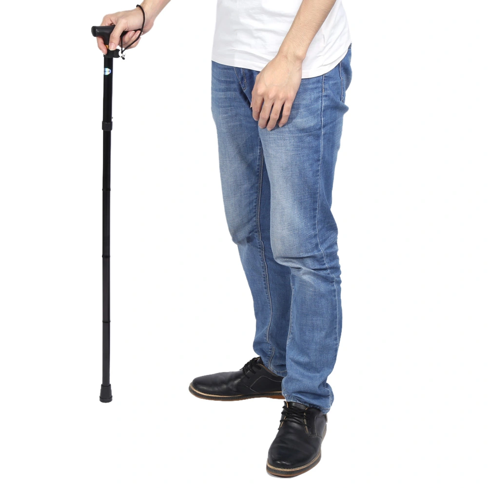 Handle Folding Cane AntiShock Telescopic Walking Climbing Stick ( Black Without LED Light)